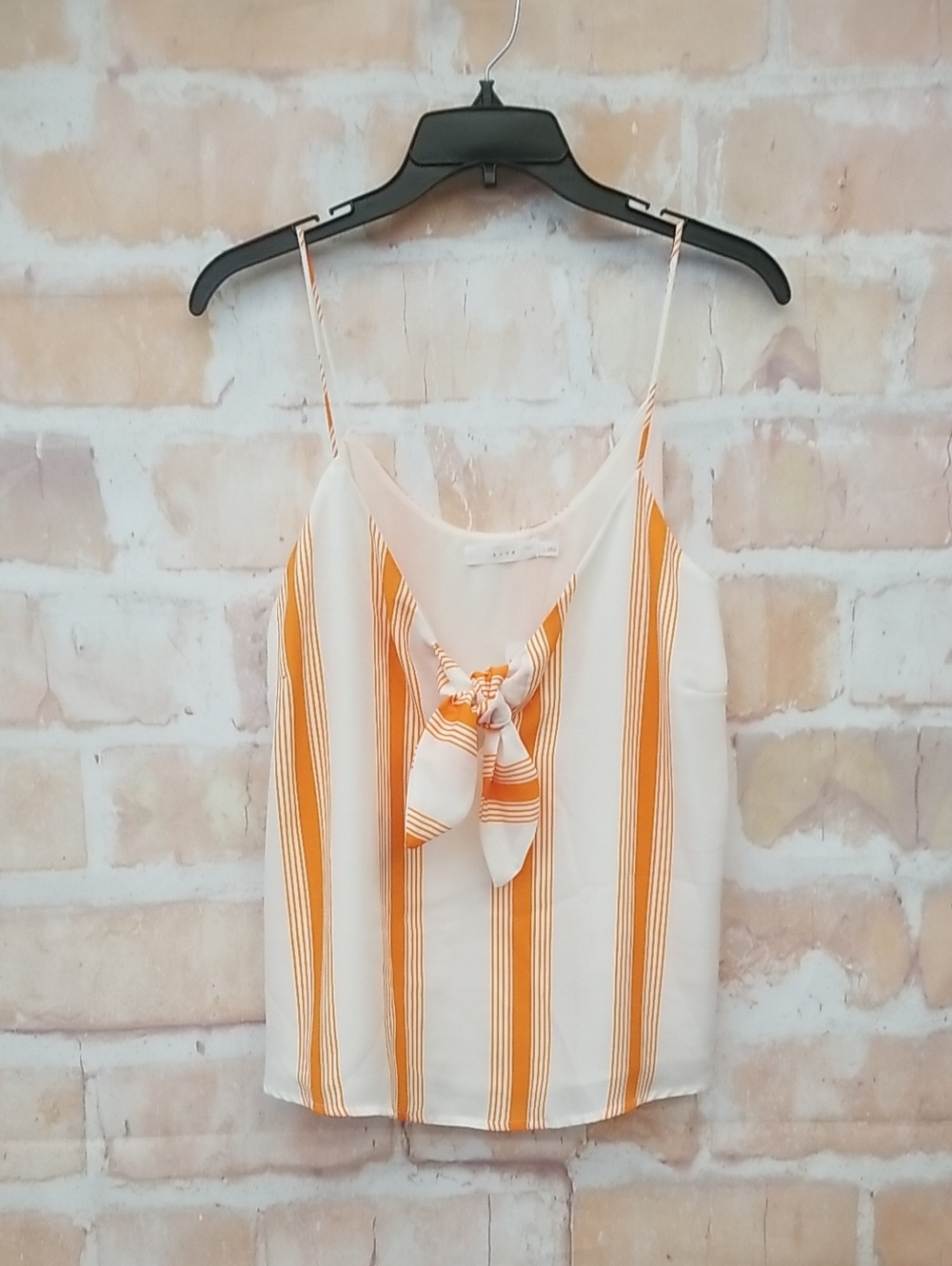 Lush Striped Tie-Front Cami Tank Top - Cream & Orange